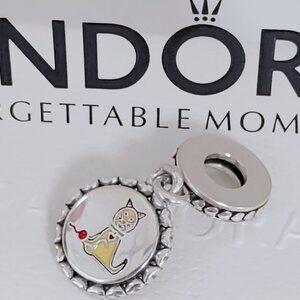 Pandora Cat Stick Figure Dangle, Mixed Enamel Exclusive Dangle Charm with box